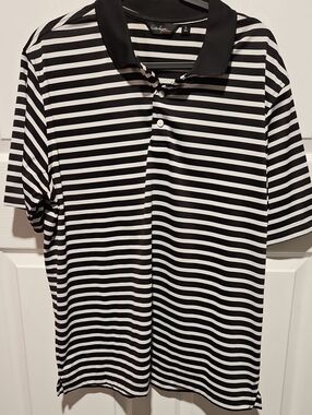 Walter Hagen Black and White Striped Polo Shirt